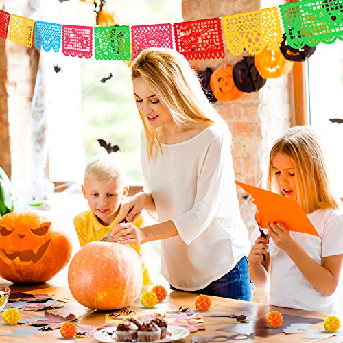 18 Feet Mexican Party Banners 40 Pieces Marigold Flowers Bulk Silk Faux Flowers Set Day Of The Dead Papel Picado Banner Home Wedding Decoration #TOP3