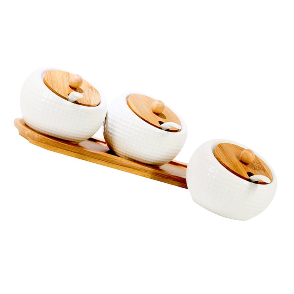 VALICLUD Set Barattolo per Spezie in Ceramica Bianca Coperchio | Cucinare, Legno Incluso, per Peperoncino in Polvere e Sale, Uso Domestico Versatile