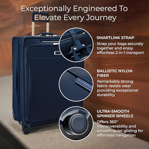 Image of Briggs & Riley 31 inch Extra Large Expandable Spinner - Checked Luggage for Travel, Suitcases with Wheels, Softside Rolling Bag for Men & Women, Self-Repairing Zipper - Baseline Collection, Navy