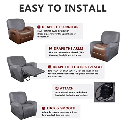 Image of ANARACHON Recliner Chair Covers Leather Like, 4 Pieces Recliner Cover for Recliner Chair, Soft Sofa Slipcover Furniture Protector Washable Sofa Cover for Pets Kids (Light Grey)