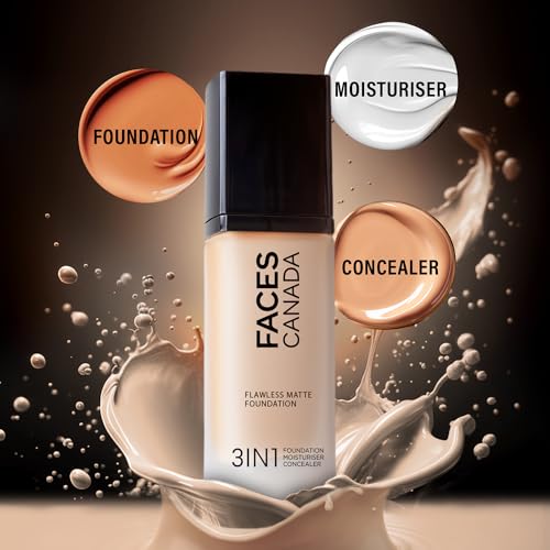 Image of FACESCANADA Flawless Matte Foundation-Absolute Ivory,30 Ml 3-In-1 Foundation+Moisturizer Cream For All Skin Types+Concealer|12 Hr Hydration+Spf 1|Hd Matte Coverage|Lightweight|Anti Ageing,Pack Of 1