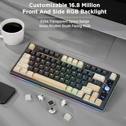 Image of YUNZII YZ75 75% Hot Swappable Wireless Gaming Mechanical Keyboard, RGB Backlights, BT5.0 /2.4G /USB-C, Dye Sub PBT Keycaps for Linux /Win /Mac(Gateron G Pro Black, Black)