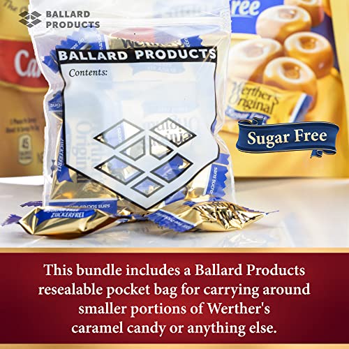 Werthers Sugar Free Hard Candy - 2 Bags Each Flavor | Original Hard Candy And Caramel Coffee Hard Candy | 1.46 Ounce Bags | Bundle With Ballard Products Pocket Bag #TOP4