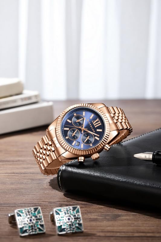 Image of Giordano Chronograph Watch for Men with Round Sunray Dial, Quartz Movement, Three Sub-Dials, Date Display, Roman Numeral Marker, Stainless Steel Strap - GZ-50217
