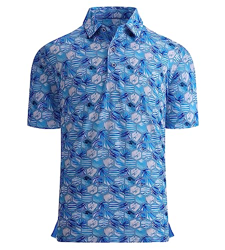 Alex Vando Mens Golf Shirt Moisture Wicking Quick-Dry Print Performance Polo Shirts for Men