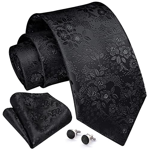 Image of Enlision Ties for Men Floral Tie Handkerchief Cufflinks Set Formal Flower Classic Mens Necktie & Pocket Square Wedding