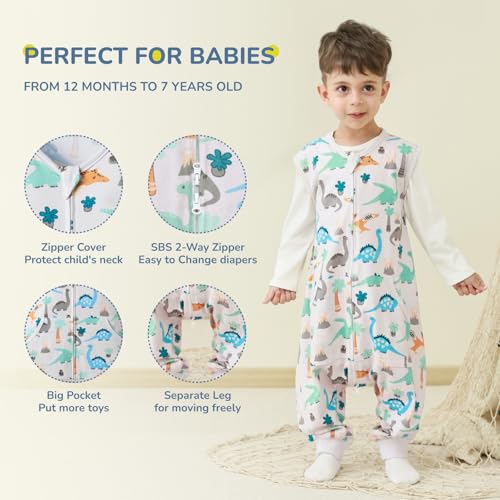Image of WONDAY Toddler Sleep Sack with Feet, 2 Pack 0.5 Tog Lightweight Sleeping Sacks for Walking with Legs,2T 3T