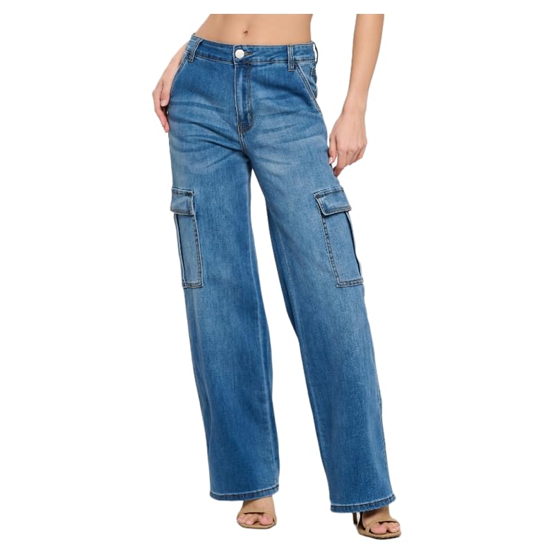 LOVER BRAND FASHION Women High Waisted Cargo Pants Wide Leg Casual Pants 6 Pockets Trendy Stretchy Lightweight Jeans