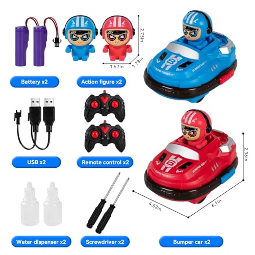 Image of Ascetic 2 Pack Remote Control Bumper Car Toys Set forToddlers&Kids, Mini RC Ejection Battle Race Cars with LED Lights, Music & Spray, Ideal Christmas Birthday Gift for Age 3+ Kids Unisex(3)