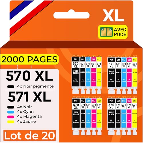 Supply Guy 20 Cartouches d'encre compatible avec Canon PGI-570 CLI-571 pour Pixma MG5700 MG5750 MG5751 MG5752 MG5753 MG6800 MG6850 MG6851 MG6852 MG6853 TS5000...