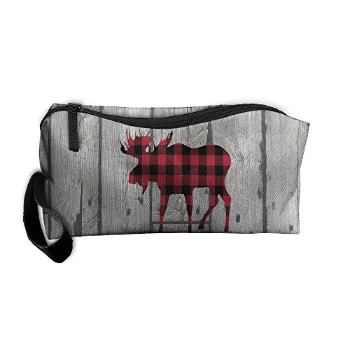 4ME4U Buffalo Plaid Moose Lumberjack Red Black Handy Storage Pouch Travel Makeup Bag Oxford Cloth Kit Organizer for Sewing Medicine Comestic Fashion Pencil Pen Case