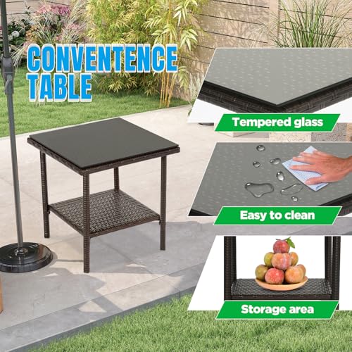 Image of FDW 3-Piece Patio Furniture Set | Brown & Red | Outdoor Wicker Furniture