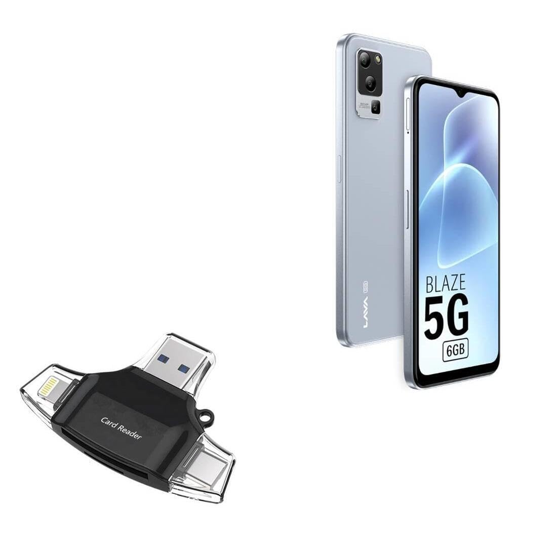 BoxWave Smart Gadget Compatible with Lava Blaze Pro 5G - AllReader SD Card Reader, microSD Card Reader SD Compact USB - Jet Black