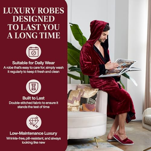 Lotus Linen Custom Hooded Robes for Men - Personalized Embroidered Plush Bathrobe with Monogram3