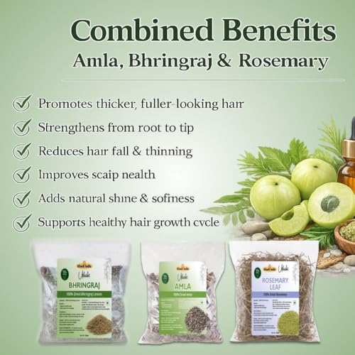 Image of Khadi Utkrisht Dried Amla, Bhringraj & Rosemary Leaves Combo for Hair Growth | Dried Herbs for Hair Growth, Hair Fall Control & Scalp Health- Pack of 3