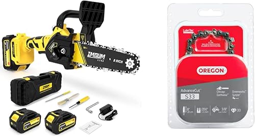 IMOUMLIVE Mini motosierra sin escobillas de 8 pulgadas, motosierra eléctrica portátil de mano mejorada y Oregon S33 de 8 pulgadas de sierra de