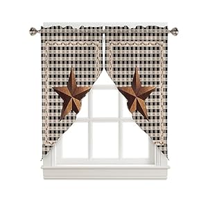 Swag Curtain Valances Barn Star Texas Swag Valances for Kitchen Windows Classic Country Primitive Black Check Short Topper Curtains Tier Pair for Kitchen Bedroom Living Room Bathroom Cafe 36"x56" Swag Curtain Valances Barn Star Texas Swag Valances for Kitchen Windows Classic Country Primitive Black Check Short Topper Curtains Tier Pair for Kitchen Bedroom Living Room Bathroom Cafe 36×56