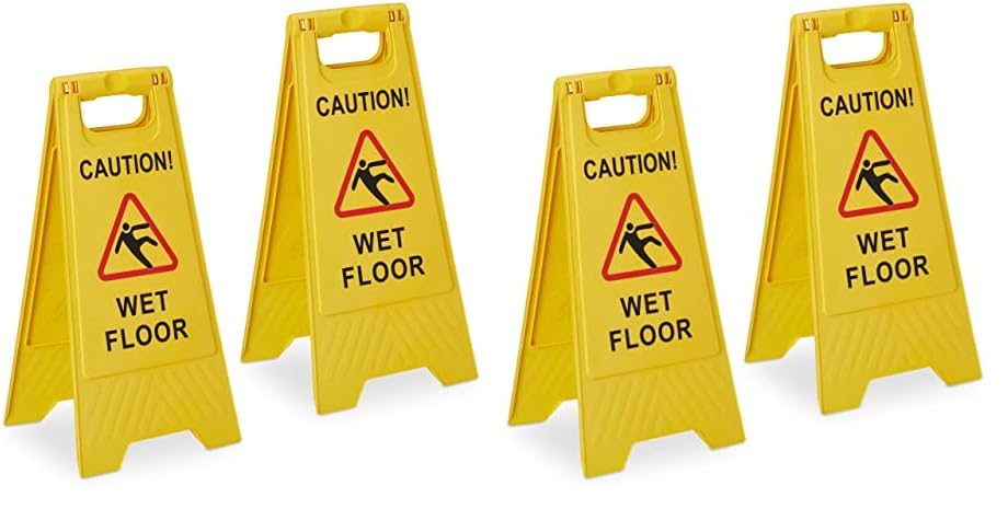 Relaxdays Rutschgefahr Aufsteller, Caution Wet Floor", 2er Set, klappbar, beidseitig beschriftet, Kunststoff, gelb, 59 x 29 x 23 cm (Packung mit 2)