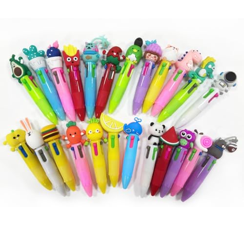 24 Stück 4 Farben Mini Kugelschreiber, Mitgebsel Kindergeburtstag 5 6 7 8 9 10 Jahre, Bunte Stifte Kinder mit Cartoon Muster Regenbogenstifte für Give Aways Gastgeschenk Kindergeburtstag Schulbedarf
