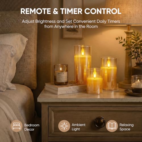 Image of Homemory Rechargeable Amber Glass Flameless Candles with Remote Timer, 3 Pack