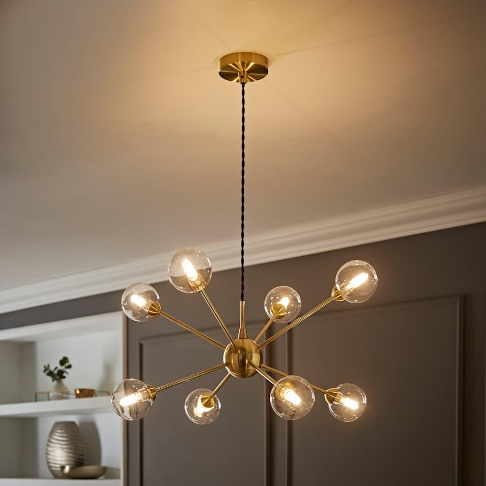 ValueLights | Sputnik Gold 8 Way Glass Globe Pendant Ceiling Light and Bulbs | Ceiling Lights, Home Décor & Improvement Essential | Mains Wired