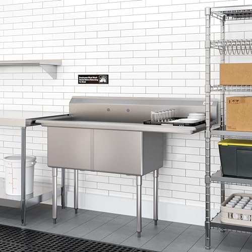 Image of KoolMore 57 in. 16-Gauge 2-Compartment Commercial Sink with 18 in. Right drainboard, Bowl Dimensions 18 inchx18 inchx14 inch in Stainless-Steel (KM-SB181814-18R316)