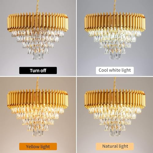 Image of Desidiya Modern Crystal Pendant Light Golden Round Ceiling Light Fixture for Living Room and (Antique, 5Tier 600mm) and 3 Colors Led Plate Included Warm White, Natural Light, Golden Light (500MM)