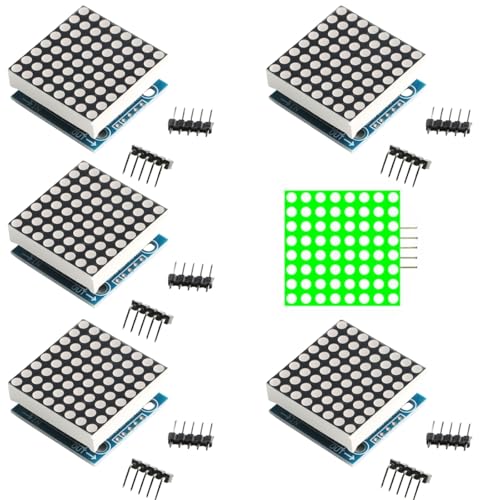 5PCS MAX7219 8x8 Dot Matrix LED Display Module 5V 5-Pin Interface DIY Kit with MCU Control for Arduino and LED Matrix Projects (Green)