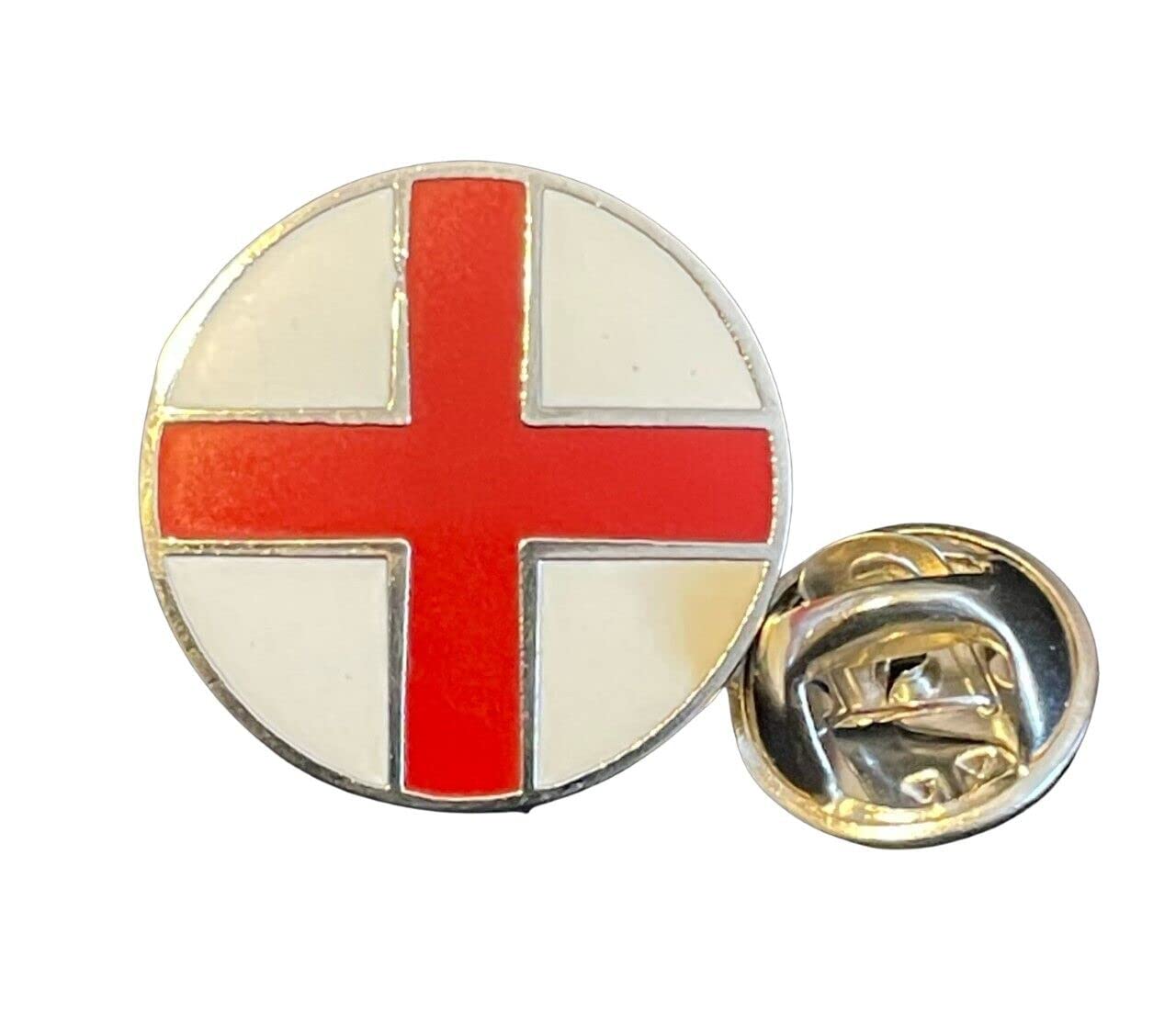 ENGLAND ST GEORGE CROSS ROUND ENAMEL LAPEL PIN BADGE