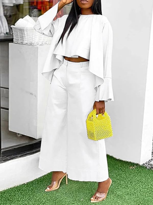 UOOZEE Women's Elastic High Waist Wide Leg Pants Cotton Loose Fit Boho Trousers with Pockets Office Work Lounge Palazzo Pants2