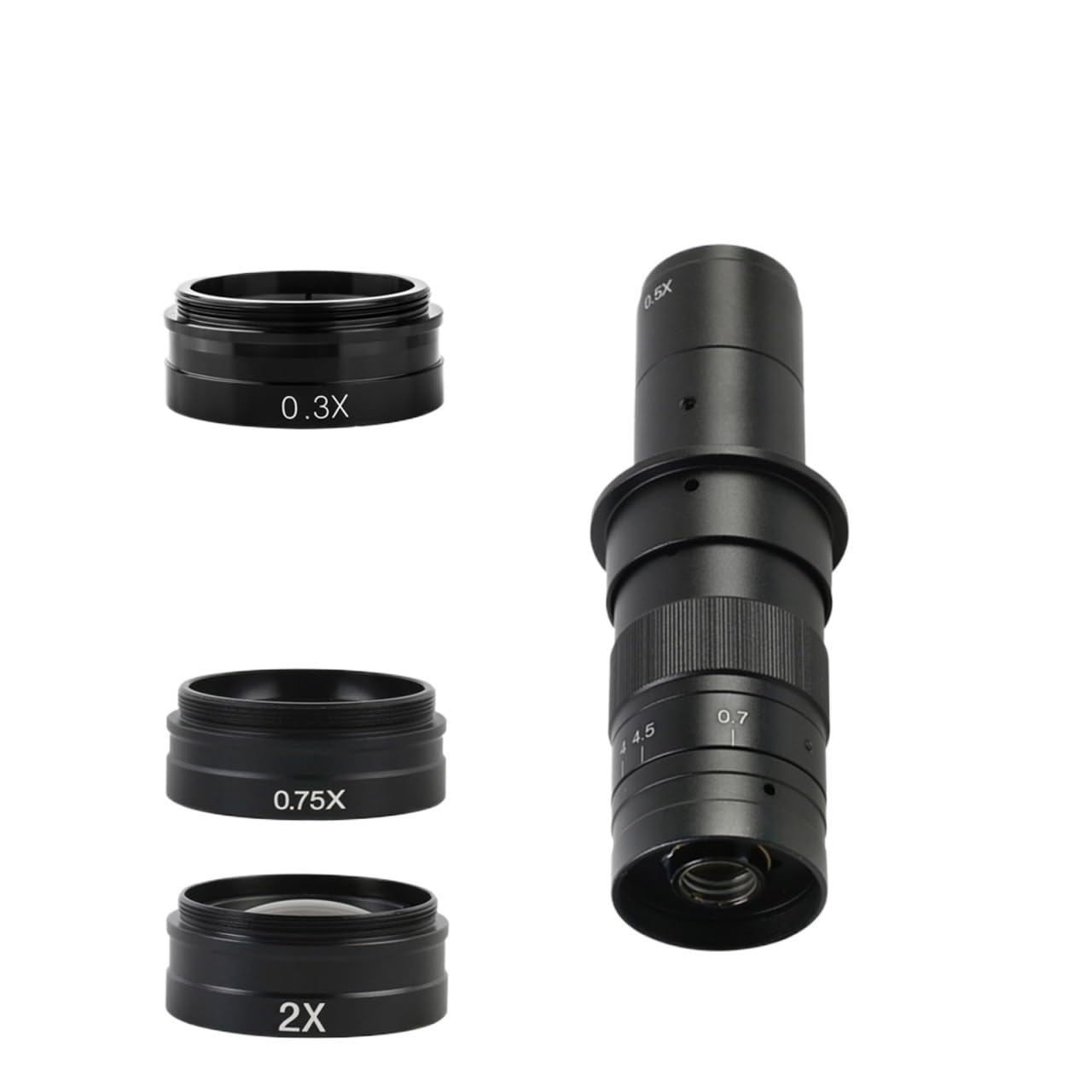 Edede Set-B Azk Microscope Lens, 2.0X 0.75X 0.5X 0.35X Auxiliary Objective Glass Lens For 180X C Lens Portable Industry Video Microscope Camera(Set-B Azk)