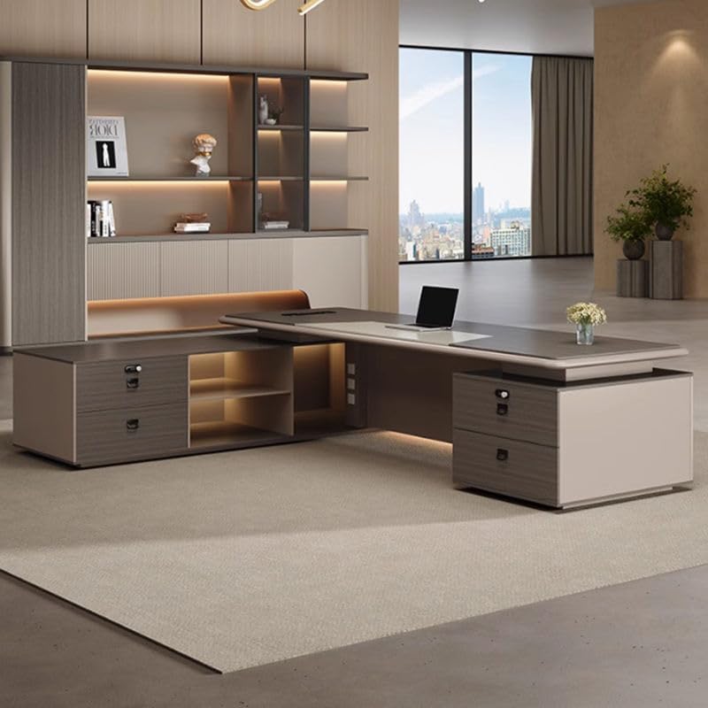 Image of Lakdi The Furniture Co Luxury Director Table with Soft Rounded Edges, Integrated LED Accent Lighting, Premium Matte Finish & Contemporary Executive Office Design - LDL-734