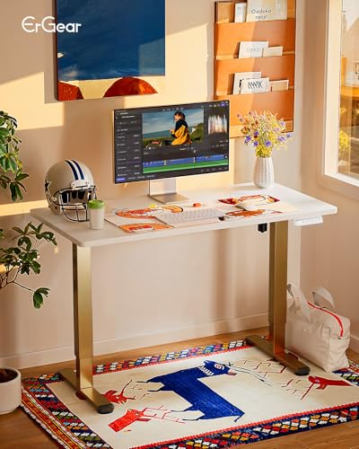 Image of ErGear Height Adjustable Electric Standing Desk, 32 x 19 Inches Sit Stand up Desk, Memory Computer Home Office Desk, White+Gold