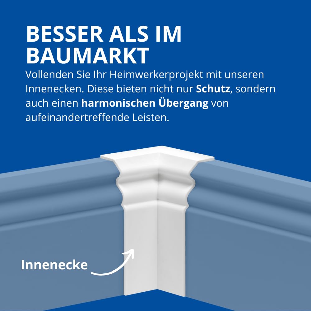 Reese Inner Corner White for Skirting Boards 18 x 60 mm Perfect Fit Profile Hamburg/Berlin Connector for Strips Easy Installation No Drilling Required - Image 2