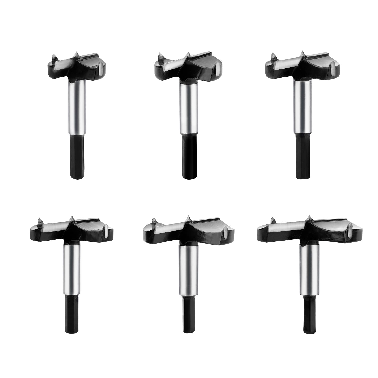 Forstner Drill Bit Set,6Pcs Hex Shank Tungsten Carbide Tipped Wood Hole Sawfor Hard Wood Plastic Plywood Woodworking Drilling Tool Cutter(1-3/8" - 3-1
