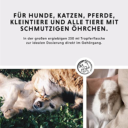 Annimally Ohrenreiniger Hund und Katze 250ml Ohrreiniger mit Kamille, Ringelblume und Propolis - Hunde Ohrenreiniger auch für Katze, Pferd und Kleintier Ohren - Schonende Ohrreiniger für Hunde