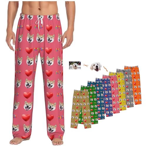 Personalized Pajamas Pants Birthday Gifts with Photo for Mens, Custom Happy Birthday Pj Bottoms Dog Pet Face for Women Man