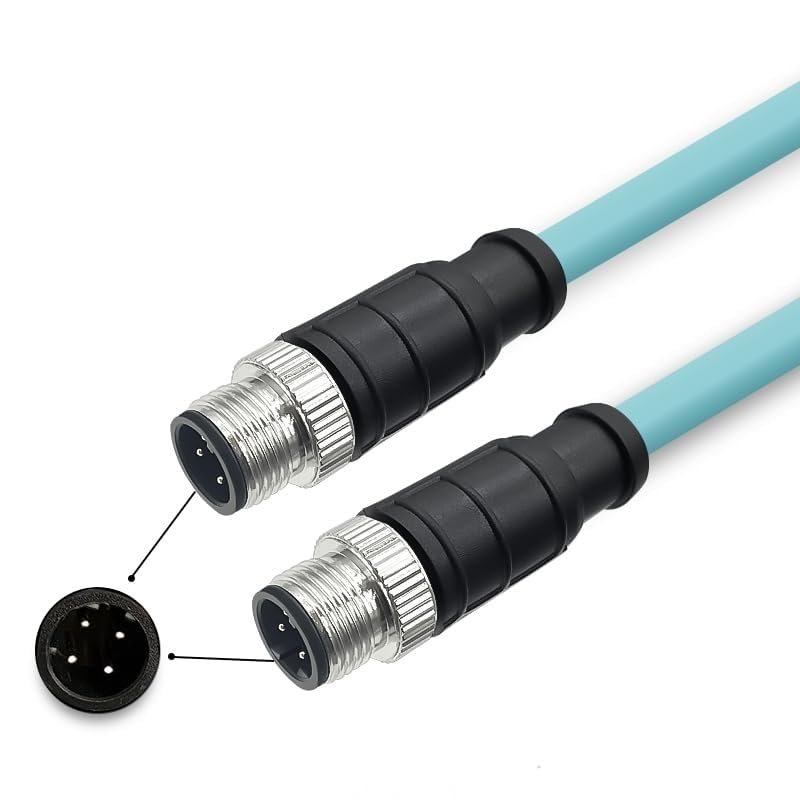 M12 to M12 Cat7 Ethernet Cable, 10Gbps Gigabit, IP67 Rated Waterproof Dustproof, Flexible PUR Jacket for Industrial Automation, Robotics (4 Pin D-Code Male to Male, 5 Meter)