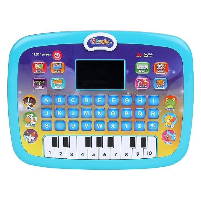 Image of Toys Educational Learning Laptop Toy for Kids to Learn Numbers, Spelling, Animal Voices, Poems, Words, Q&A, with LED Display and Sound Learn Alphabets (Multicolour, 3 Year+)