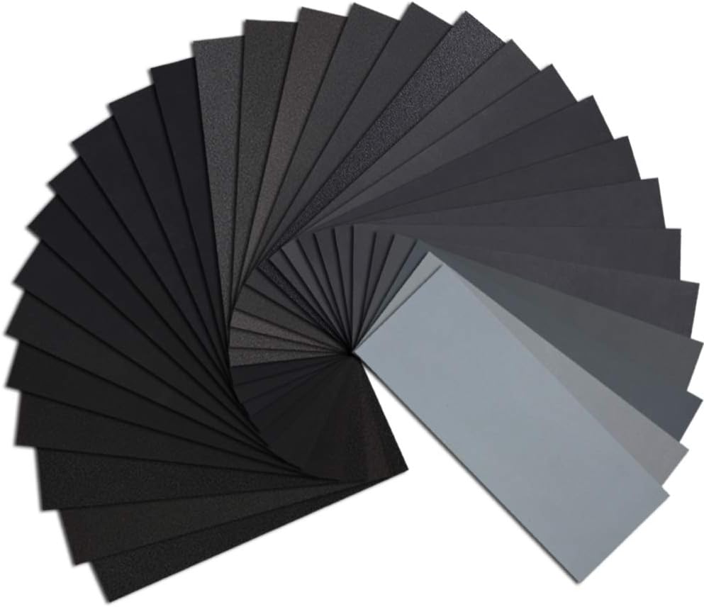 Vicien 48PCS Sand Paper, Premium Wet Dry Waterproof Sandpaper, 120 to 3000 Assorted Grit Sanding Paper for Wood Furniture Finishing, Metal Sanding and Automotive Polishing, 9 x 3.6 Inches.