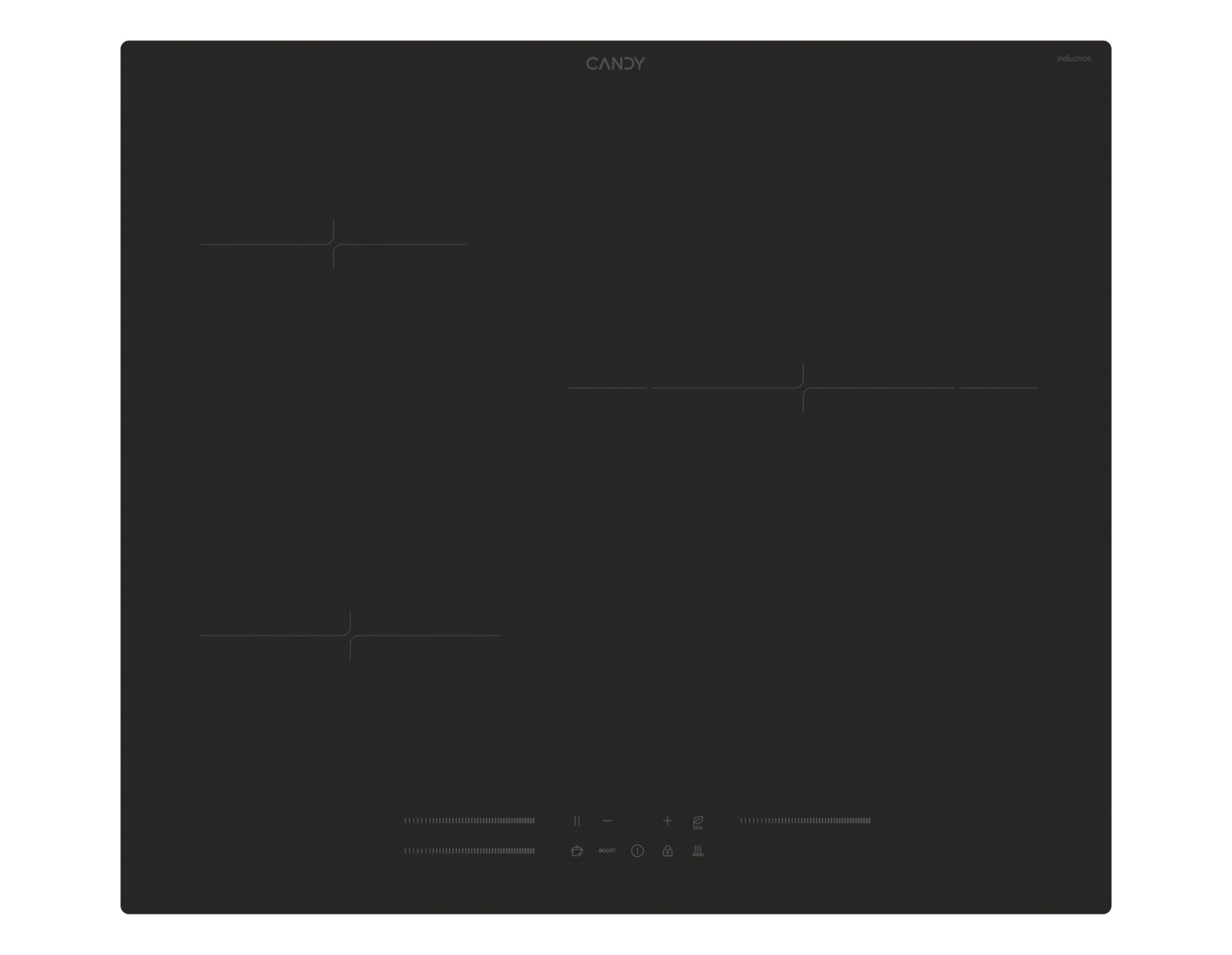 Candy Moderna CIDD633C, Placa Inducción, 3 Zonas, 60CM, 9 Niveles de Potencia y Booster, 7,2KW, Mandos Sliders, Indicador de Calor, Bloqueo de Seguridad, Alerta Sobrecalentamiento y Derrames, Negro