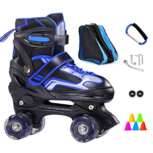 ZCRFY Patines En Línea De Ruedas Rueda Cuádruple Ajustable De Cuatro Hileras para Niños Patines En Línea para Principiantes 2-15 Años Zapatos De Hielo Regalos De Cumpleaños,Blue2-M(33-37) Code-Set2