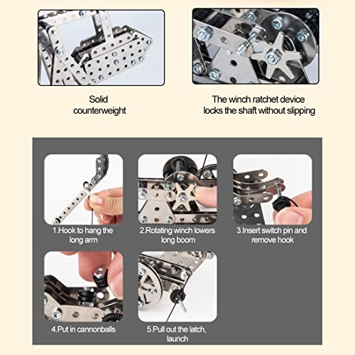 Zestaw budowy modelu trebusza mechanicznego 3D, 580 elementów, stal nierdzewna, przekładnia, pojazd grawitacyjny, metalowa zabawka dzieci