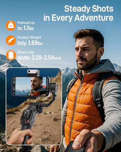 hohem iSteady M7 Gimbal Stabilizer for iPhone, 3-Axis Phone Stabilizer with AI Tracking, 1.4" OLED Detachable Touchscreen Remote, Built-in Extension Rod, Fill Light, Video Recording Vlogging YouTube - Image 6