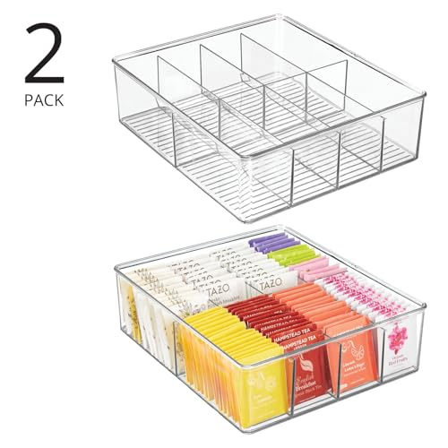 mDesign Aufbewahrungsbox – Kasten mit acht Fächern zur Lebensmittelaufbewahrung – moderner Küchen Organizer für Tütensuppen, Gewürze etc. – 2er-Set – durchsichtig