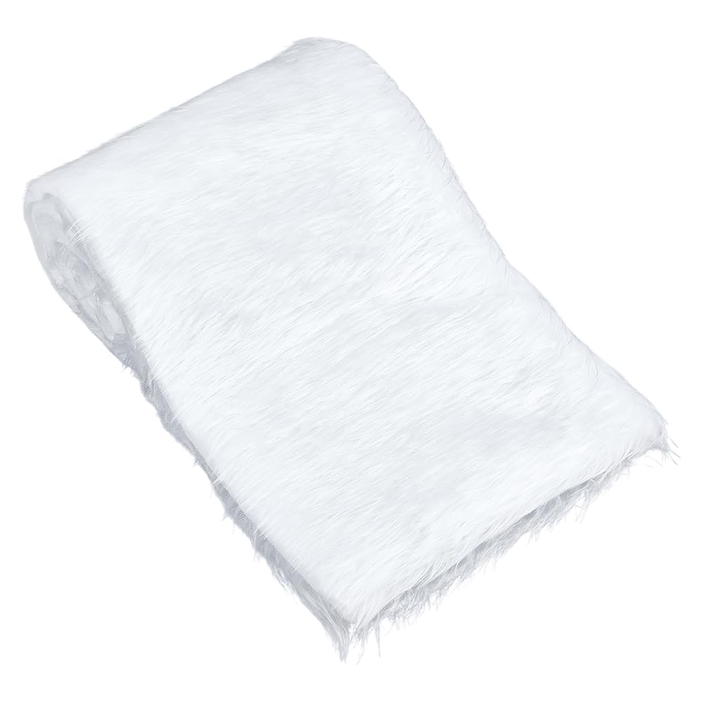 BENECREAT 0.46 x 1.6m/18 x 63 Inch Christmas Faux Fur Fabric, White Polyester Plush Fabric Long Pile for Sewing Apparel, Rugs, Pillows, DIY Craft Decoration