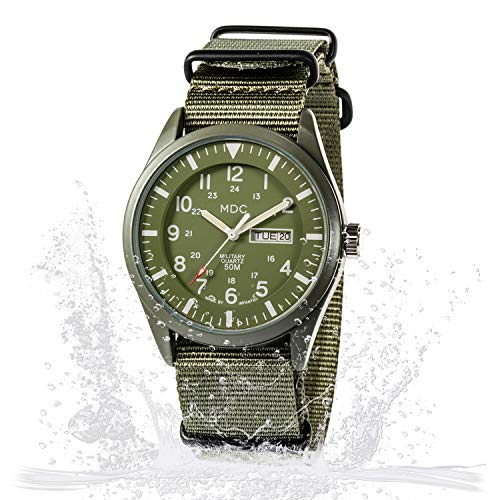 Infantry Military Watches For Men Analog Wrist Watch, Tactical Waterproof Outdoor Sport Mens Quartz Wristwatch, Date Day Work Field Army Green W/Nylon Band By Mdc #TOP6