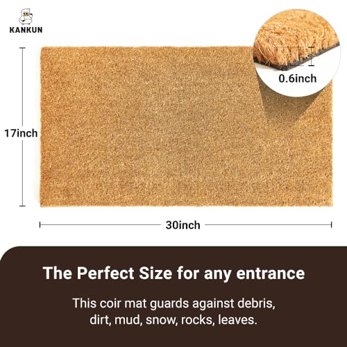 KANKUN Coco Coir Door Mat with Heavy Duty Backing, Welcome Doormat (17" x 30"), Doormat Entrance (Plain - 1Pack) - Image 4