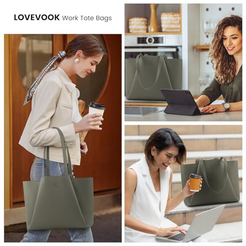 Image of LOVEVOOK Laptop Tote for Women - 15.6 Inch Faux Leather Laptop Bag with Clutch, Large Capacity Office Purse Computer