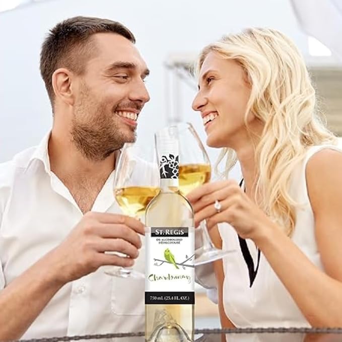 Image of ST. REGIS Non-Alcoholic Chardonnay Beverage, 25.4 Fl Oz (3 Pack) | Alcohol-Free White Beverage with Apple, Pear and Citrus; ; Low Calorie and Low Sugar; Serve Chilled
